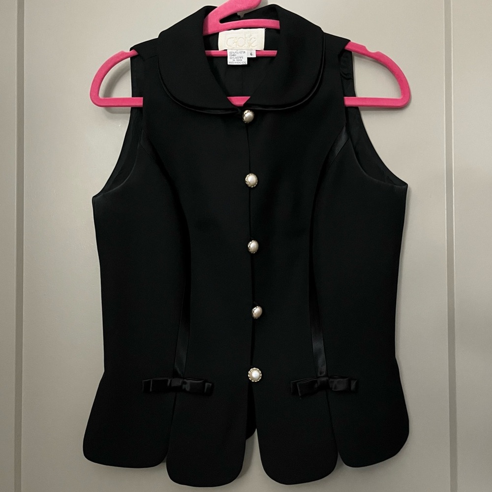 Cache Black Sleeveless Pearl-Button Vest - Picture 7 of 10